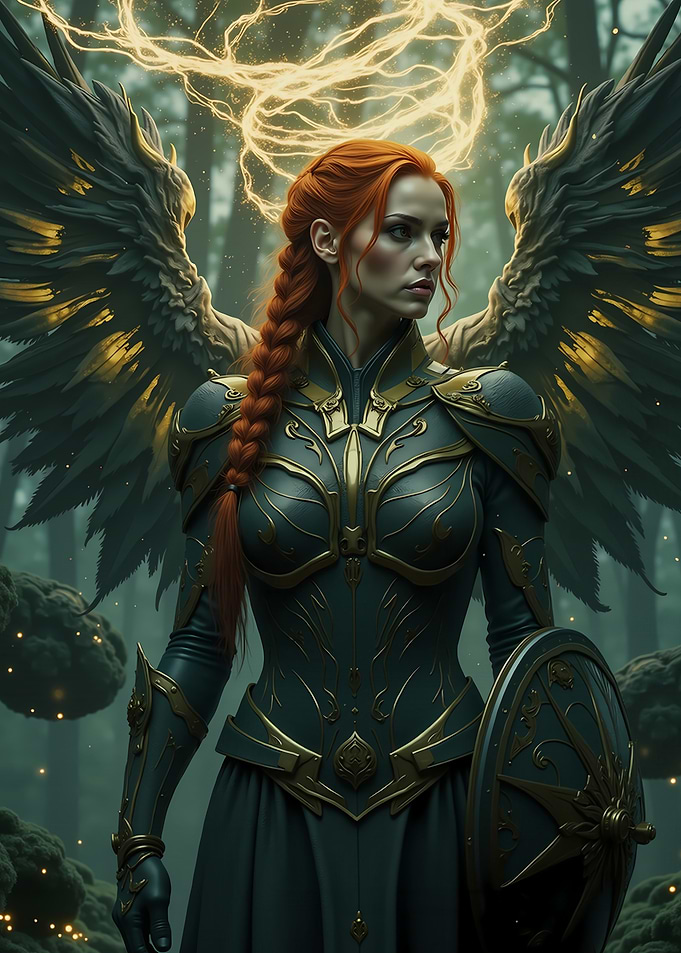 Winged Warrior Woman with Shield