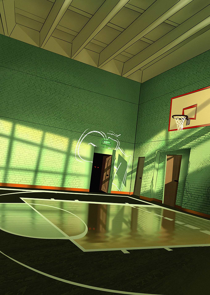 Empty Gym with Exit Sign
