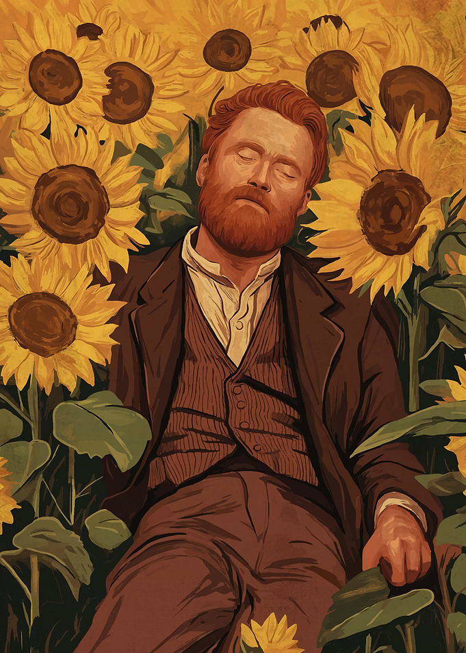Man Sleeping Sunflowers