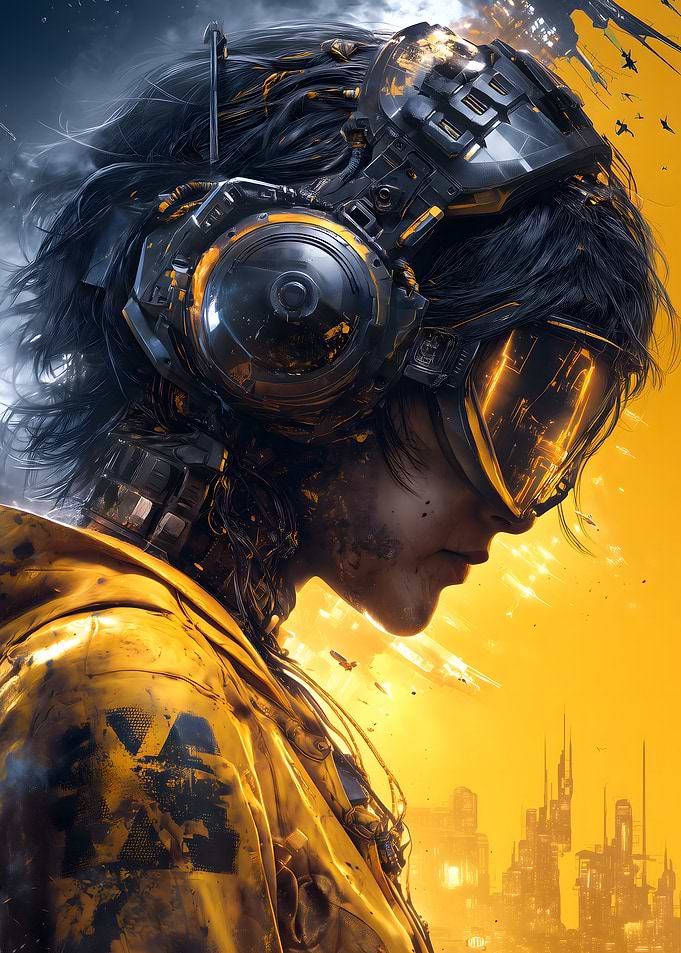 Cyberpunk Girl with Futuristic Headgear