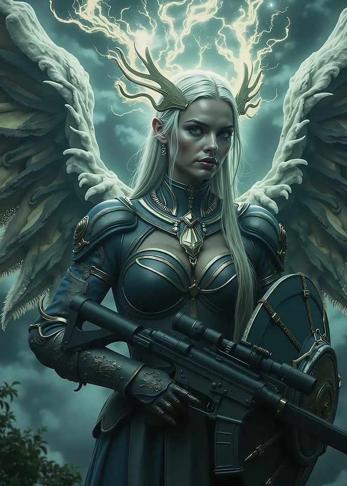 Winged Warrior with Rifle and Shield