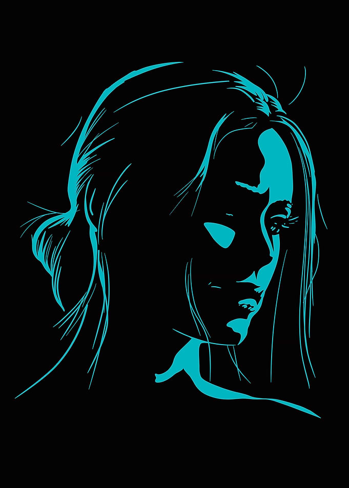 Cyan Silhouette of a Woman