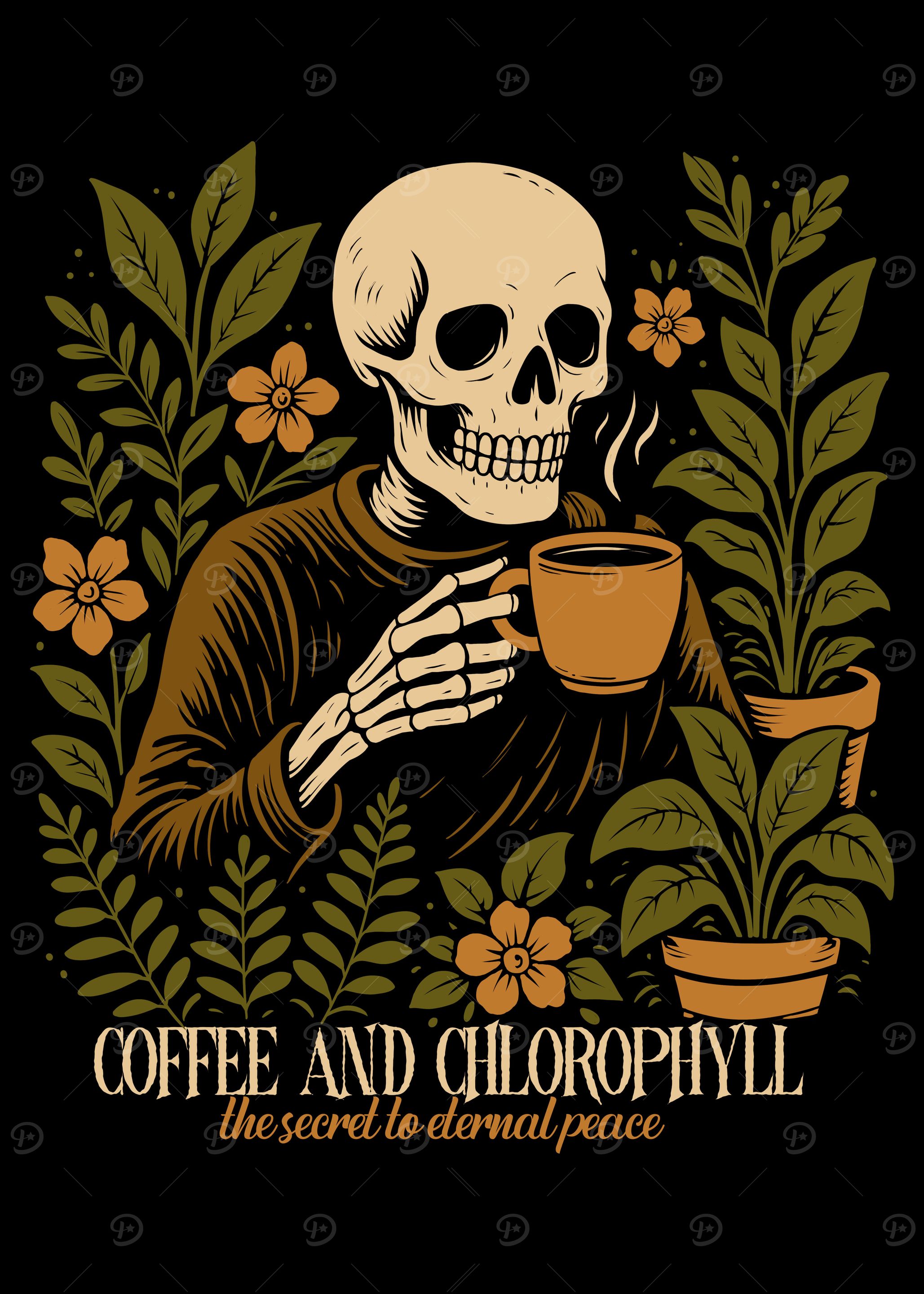 Coffee and Chlorophyll Skeleton Illustration