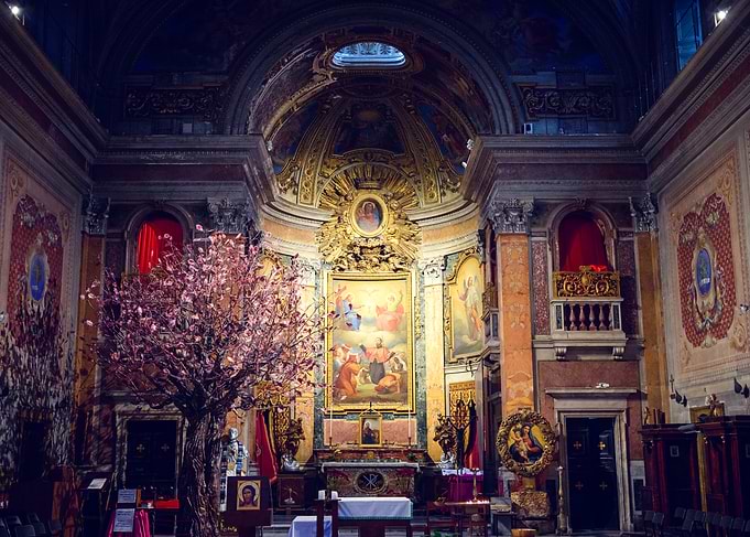 Basilica Interior with Floral Arrangement
