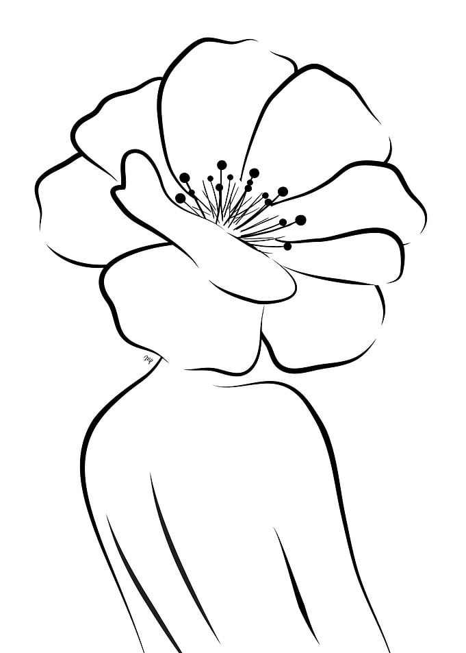 Floral Woman Line Art