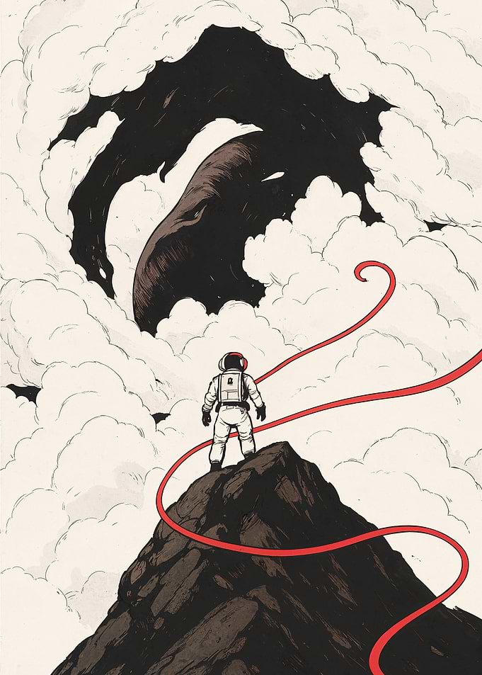 Astronaut on Peak with Cosmic Horror