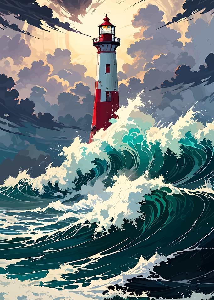 Lighthouse in Stormy Seas