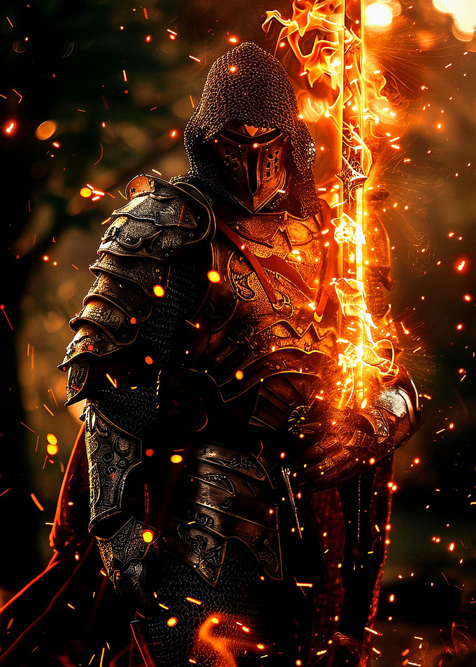 Armored Knight with Flaming Sword