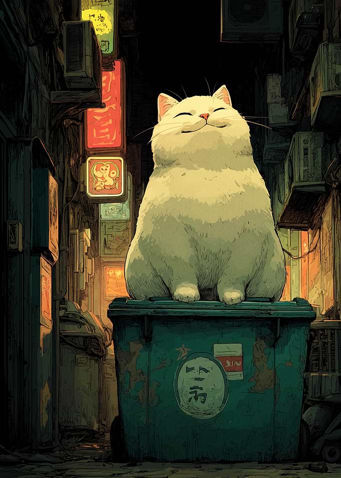 Smiling Cat on a Dumpster