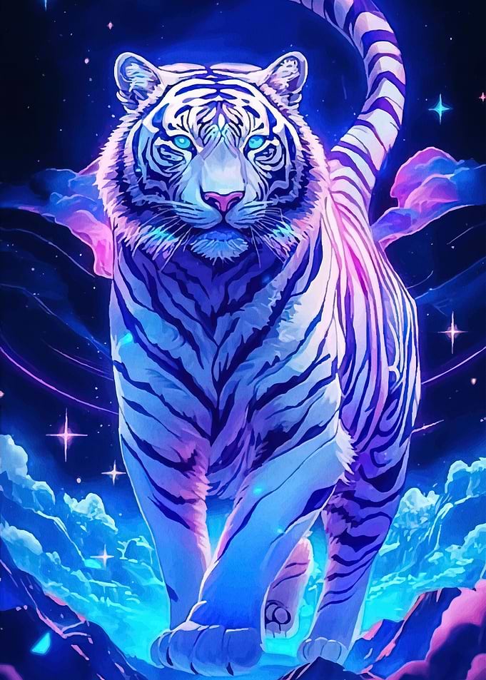 Neon Tiger Starry Night