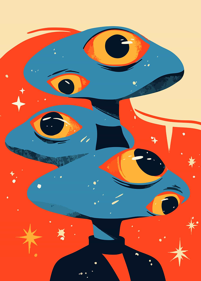 Surreal Being Multiple Eyes Minimalist Art Illustration