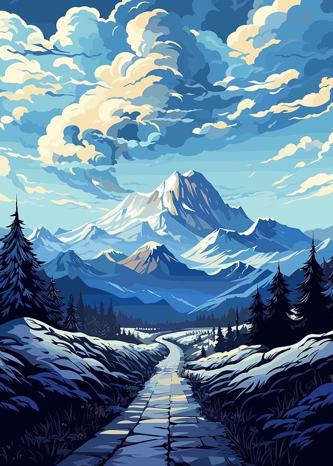 Winter Mountain Landscape with Stone Path