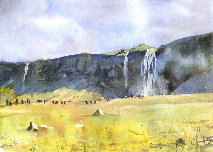 Icelandic waterfall Iceland travel artwork