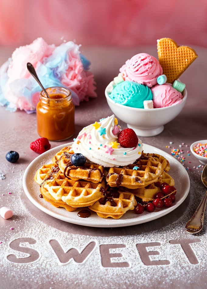 Sweet Waffles and Ice Cream Dessert