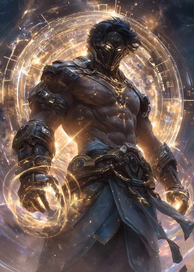 Cyberpunk Warrior with Golden Aura