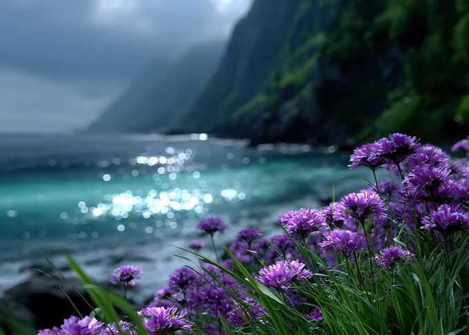 Purple Flowers by the Ocean
