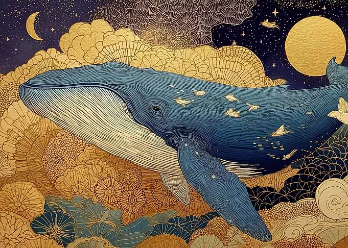 Whale Golden Floral Sea
