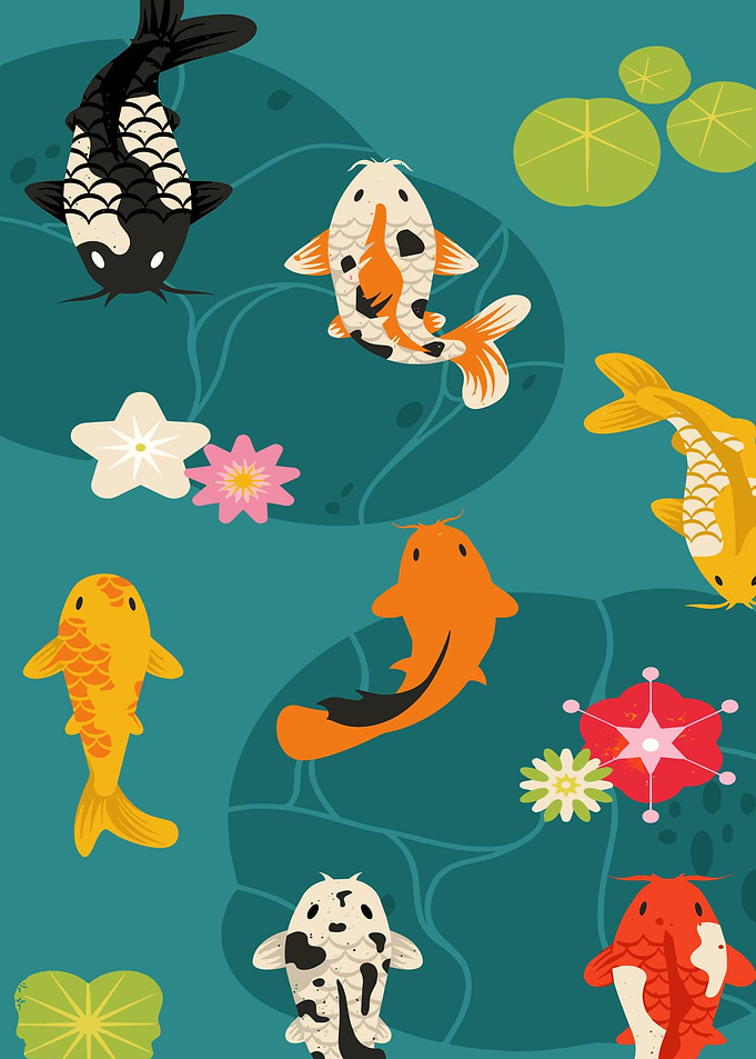 Colorful Koi Fish Pond Illustration