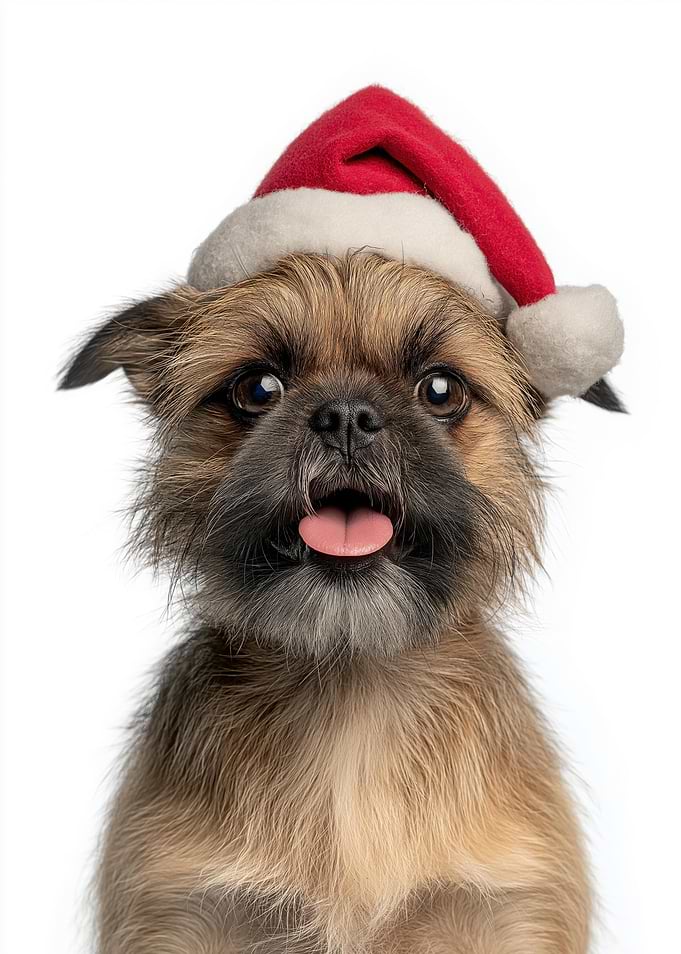 Brussels Griffon Dog with Santa Hat
