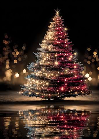 Illuminated Christmas Tree Reflection