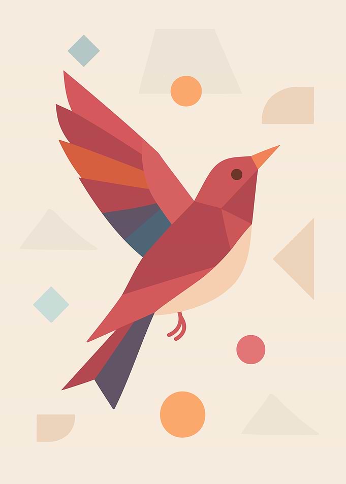 hummingbird flying colorful geometric shapes