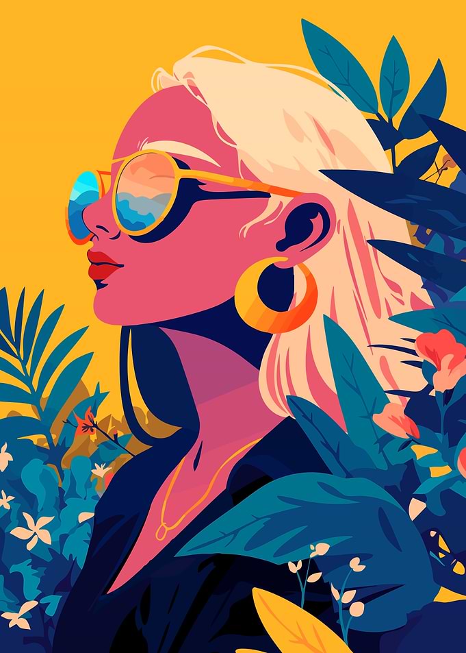 Stylish Nature Woman Portrait Minimalist Art Illustration