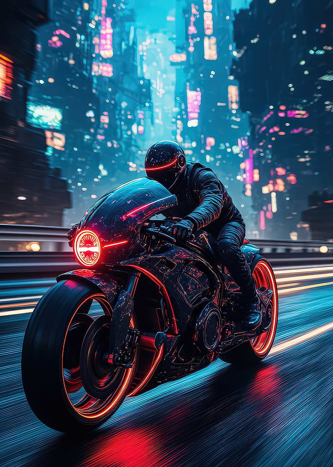 Cyberpunk Motorcycle Rider