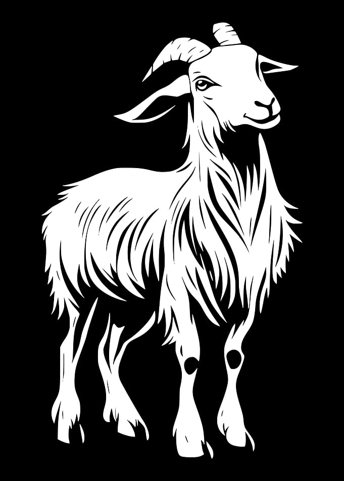 White Goat Illustration on Black Background