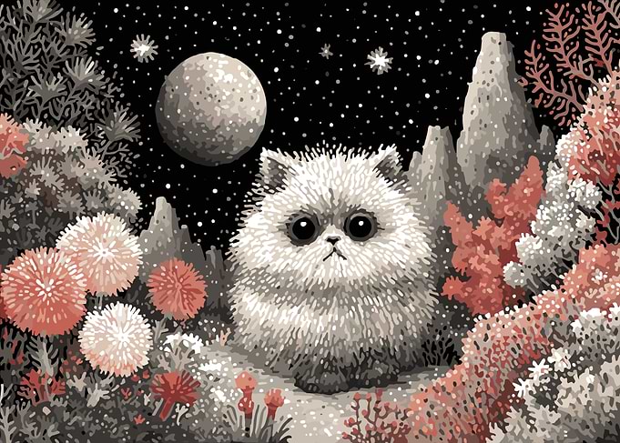 Fluffy Cat in a Fantasy Landscape