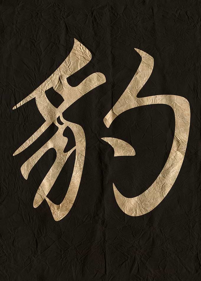 Panther, Japanese Calligraphy on Wrinkled Black Paper