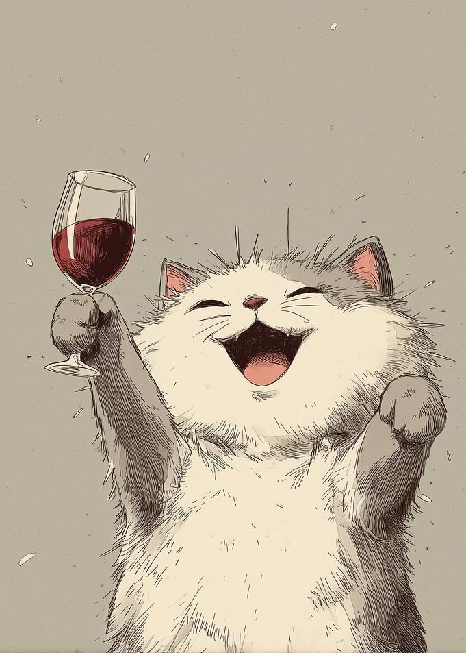 Happy Cat with Wine
