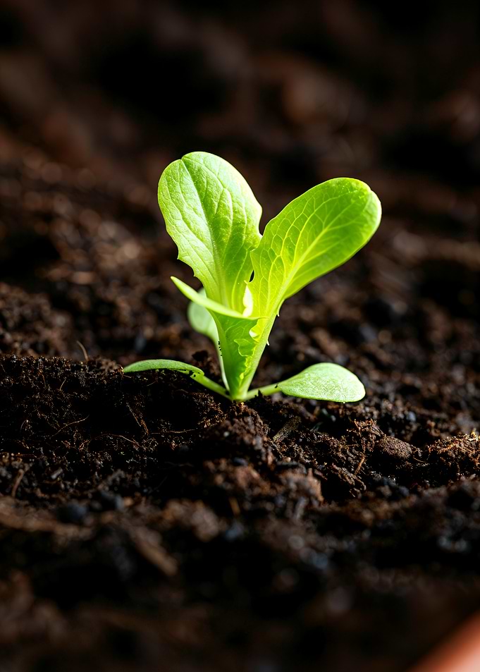 Young sprout in dark soil