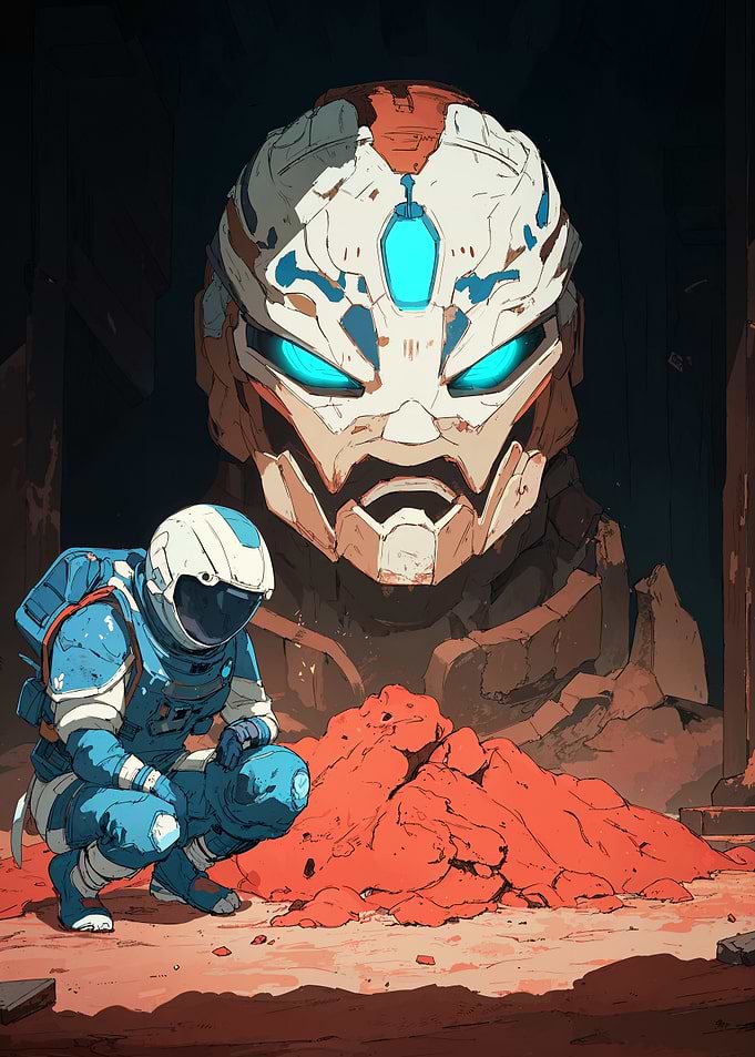 Astronaut and Giant Robot Head