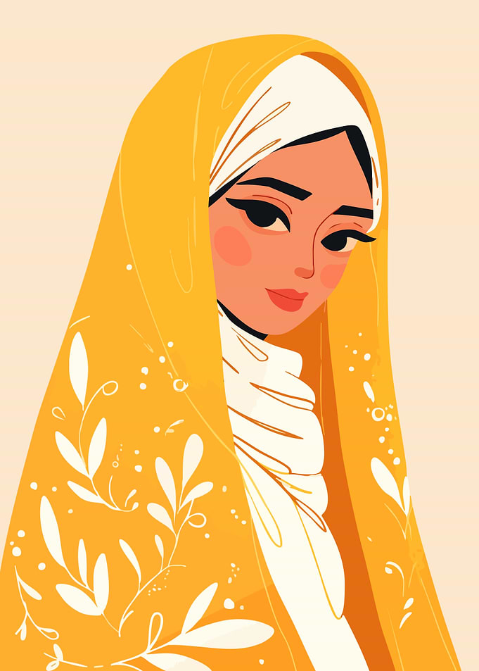 Beautiful Hijab Girl Boho Art Minimalist Illustration