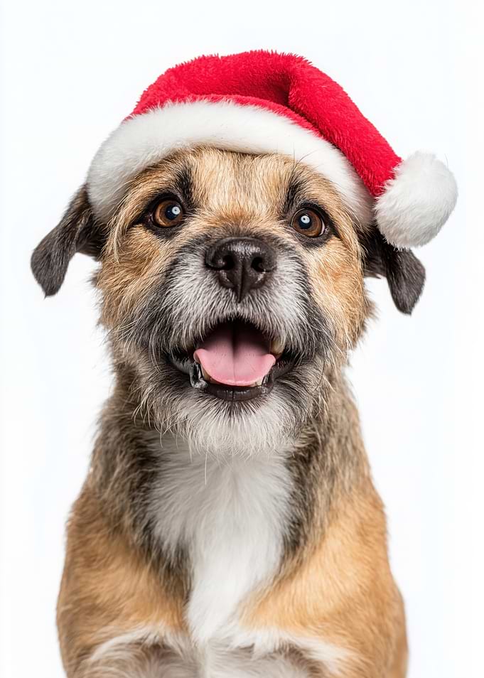 Border Terrier Dog with Santa Hat