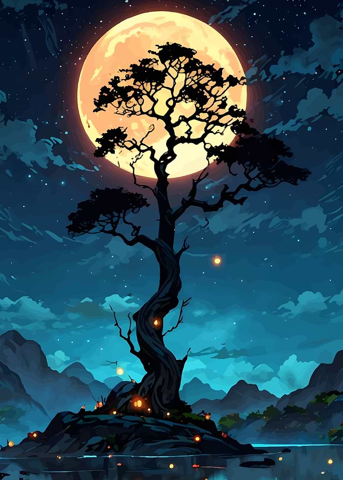 Moonlit Tree Landscape