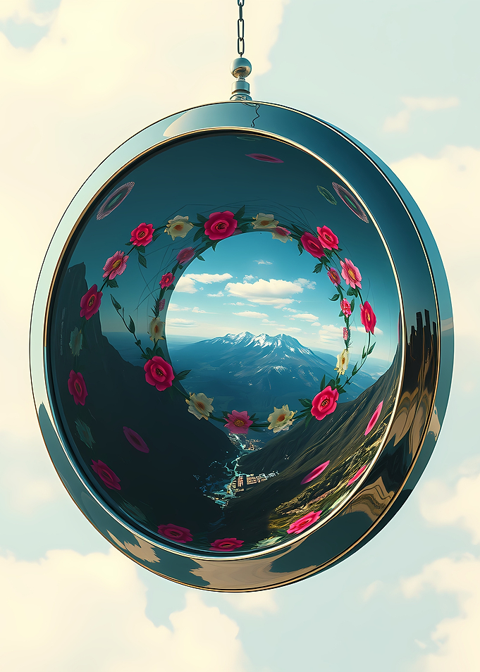 Floral Mountain View in Hanging Orb
