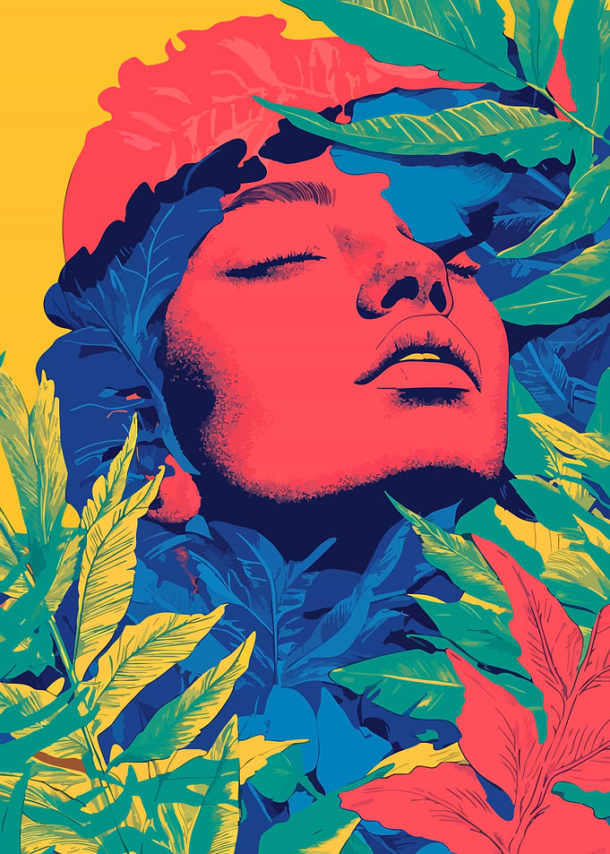Surreal Nature Woman Portrait Minimalist Abstract Art Illustration