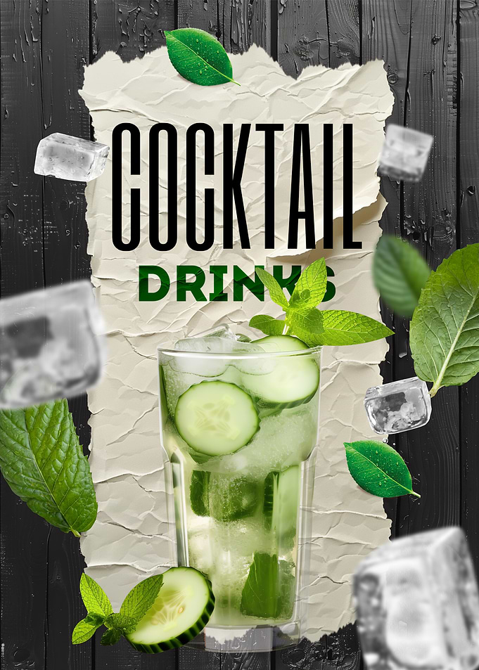 Cocktail Drinks with Cucumber and Mint