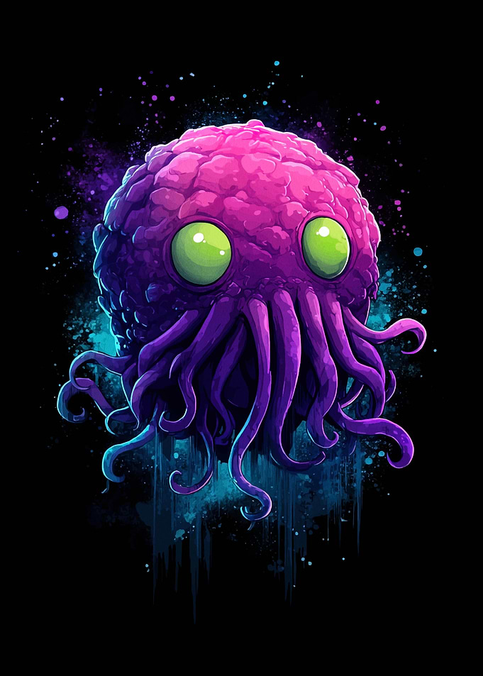 Cartoon Pink Octopus with Green Eyes