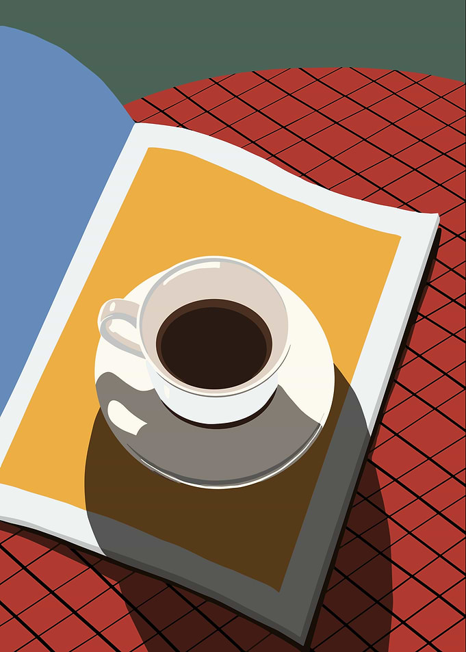 Coffee cup on magazine illustration