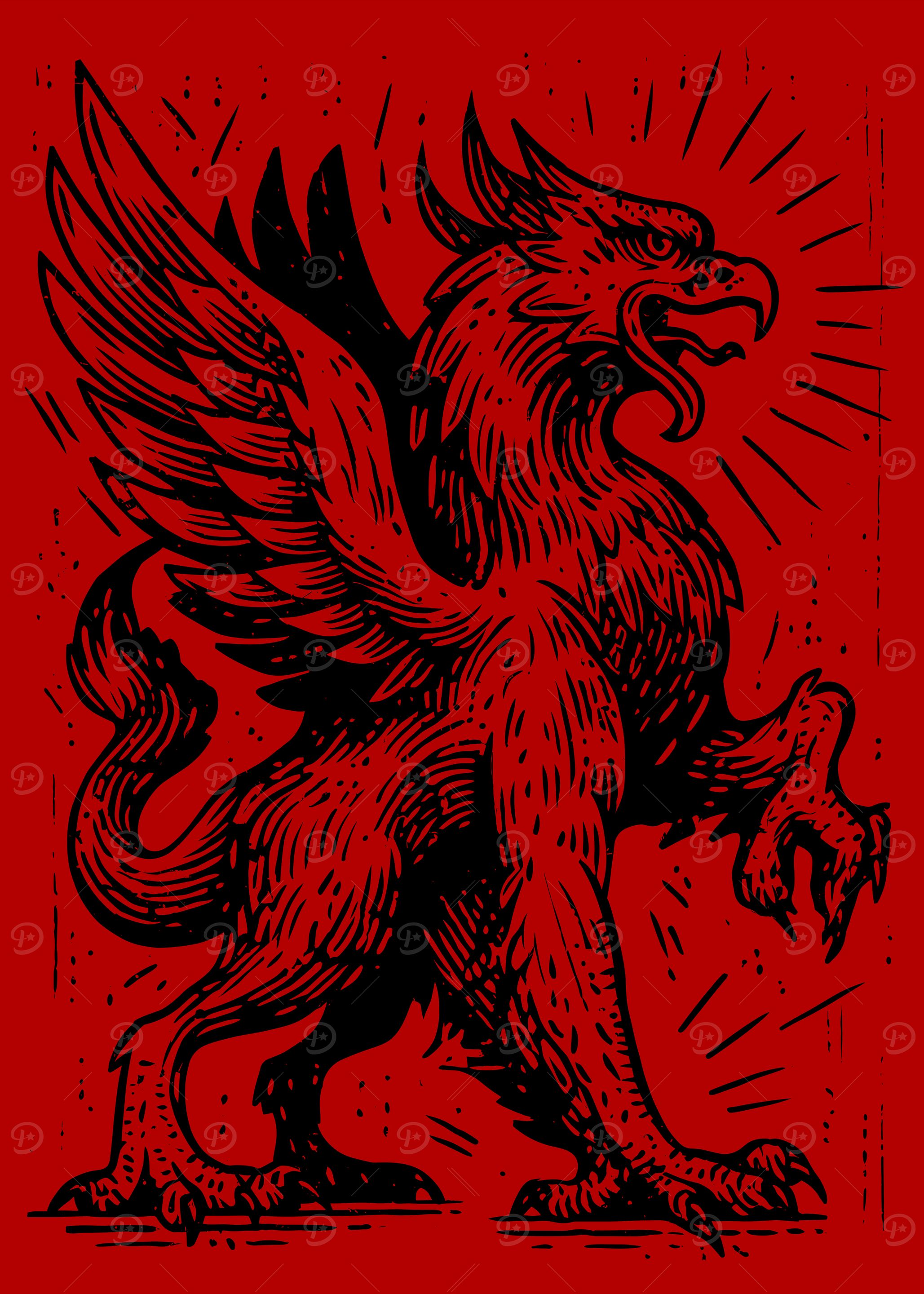 Red and Black Griffin Illustration