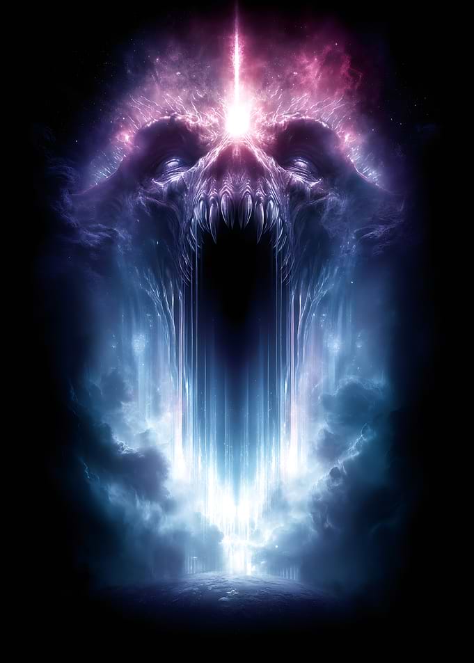Nebula Skull with Light Beams