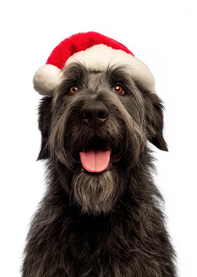 Bouvier des Flandres Dog with Santa Hat