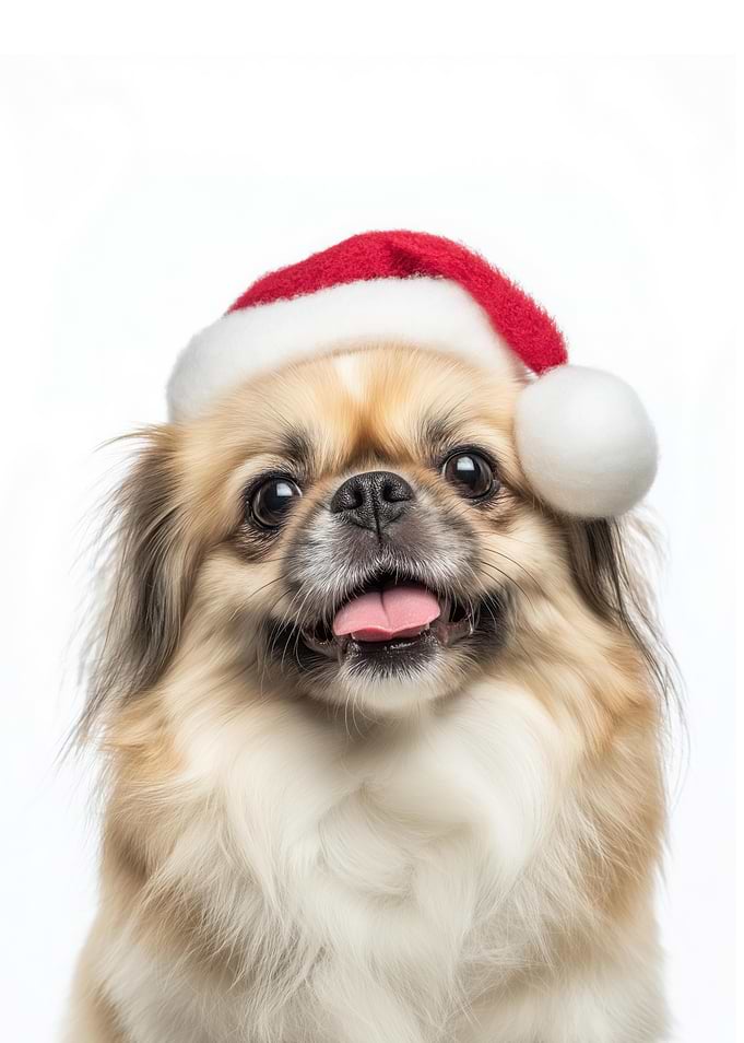 Pekingese Dog with Santa Hat Portrait