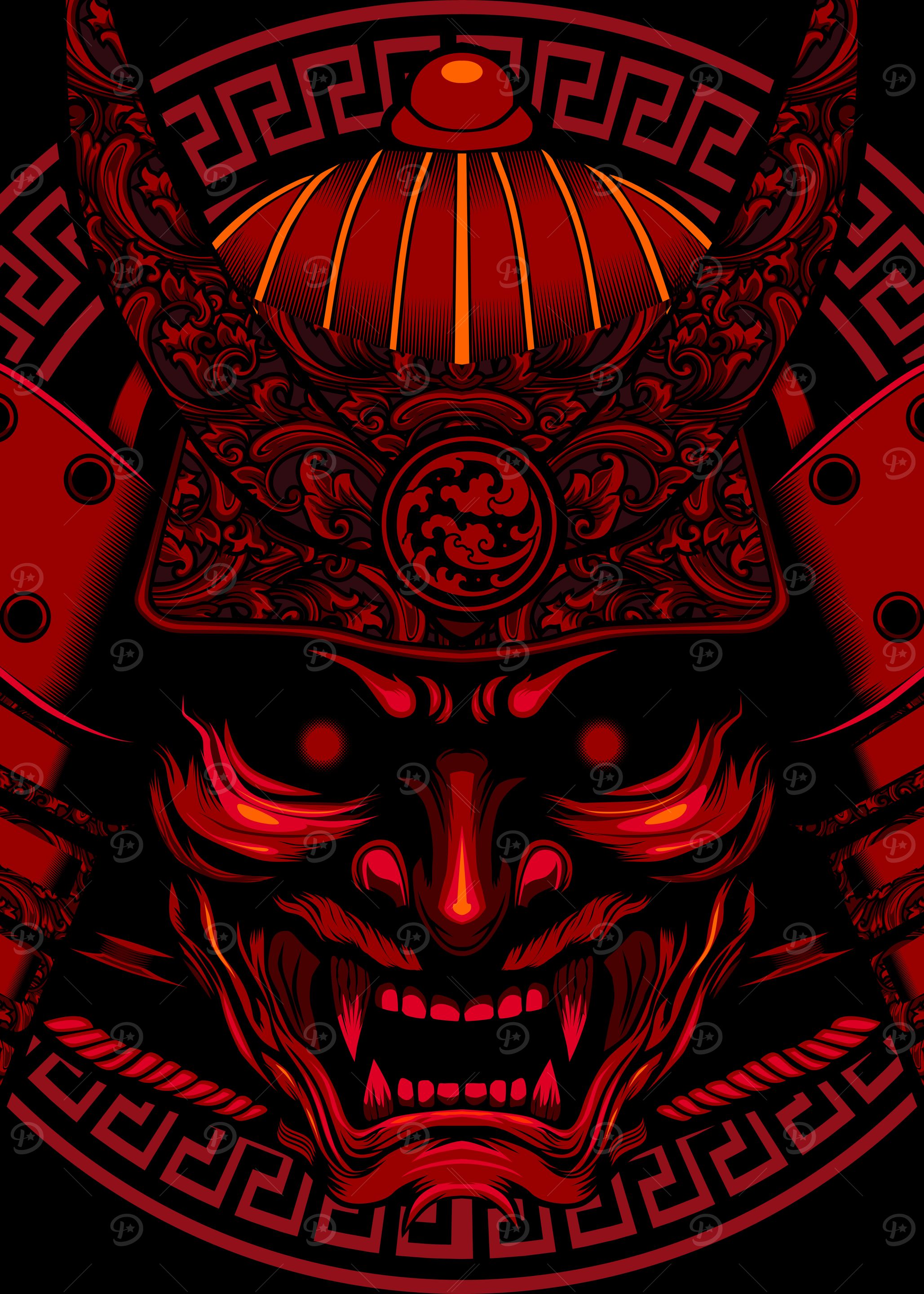 Red Samurai Mask Illustration