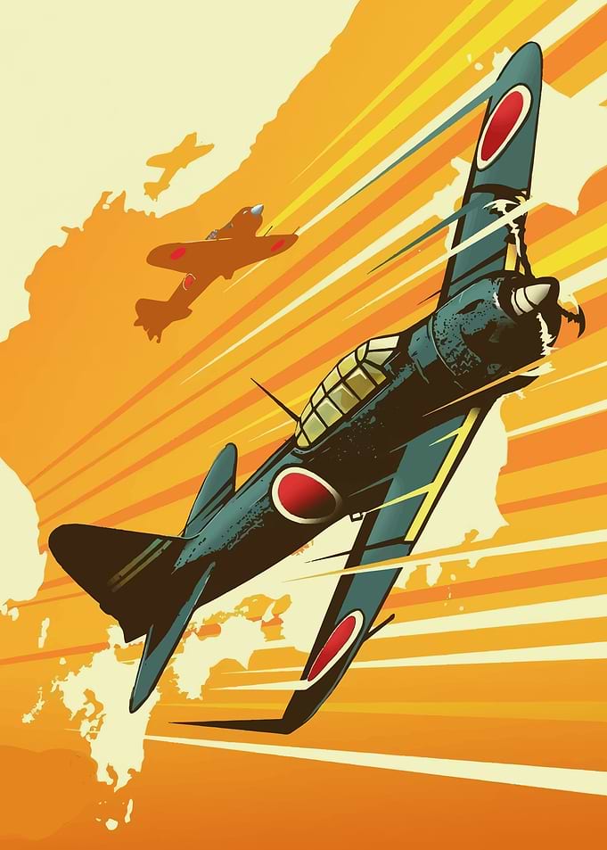 Japanese Aircraft over Map of Japan