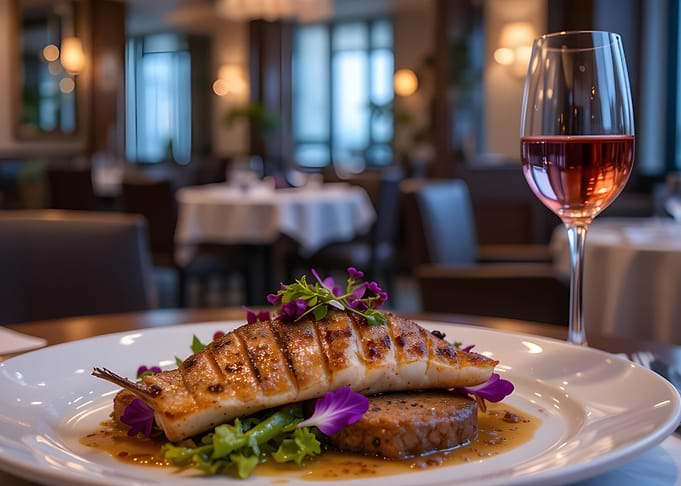 Grilled Fish with Wine in Restaurant