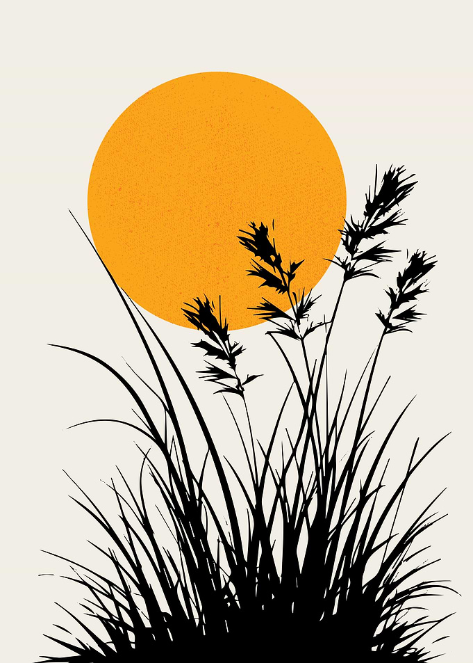 Minimalist Grass and Sun Illustration