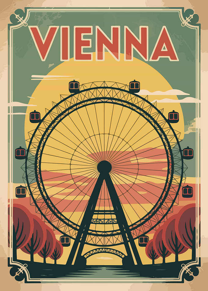 Vienna Ferris Wheel Vintage Travel Poster